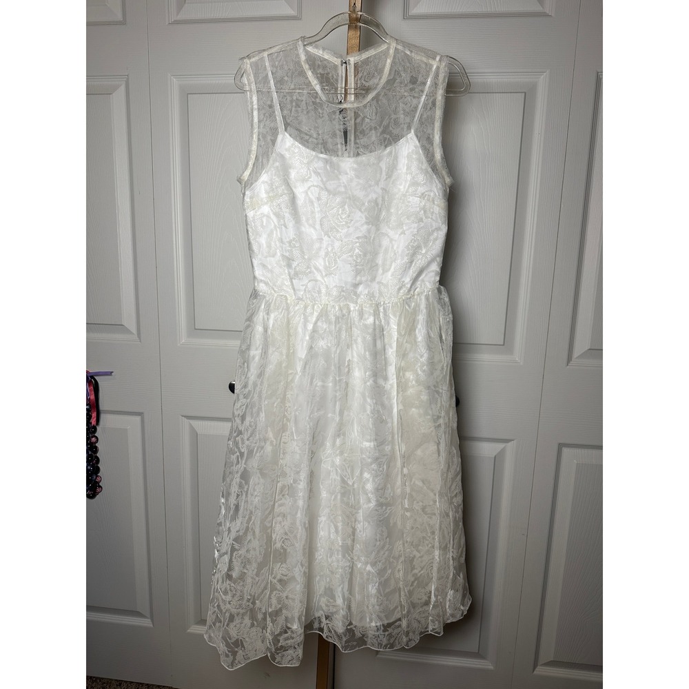 PINKO Zatchbell White Floral Organza Flock Dress - Size 38